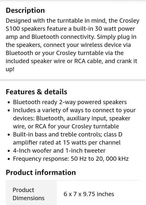 Crosley S100A-BK Bluetooth 2-Way Stereo Speakers