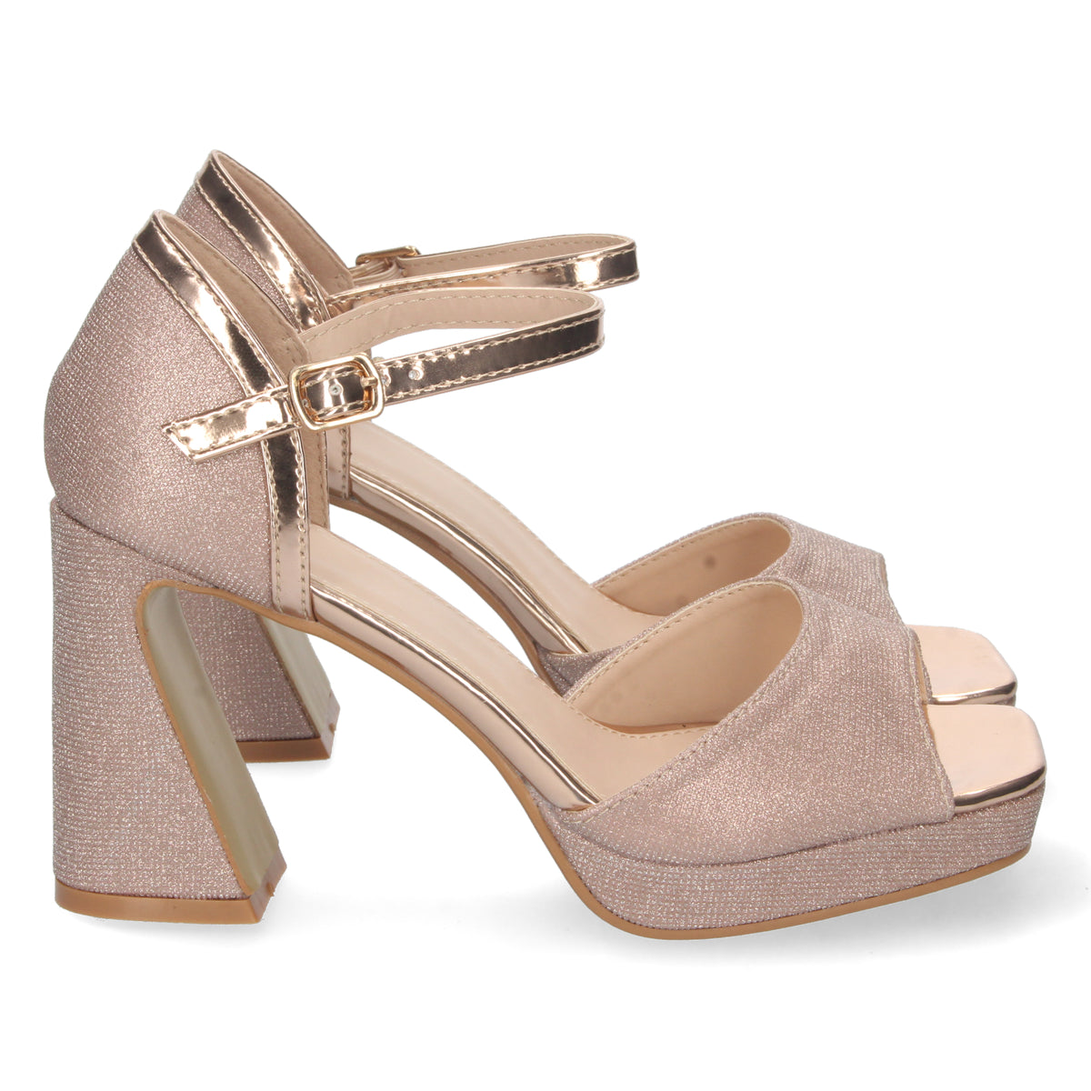 Sandalias Doradas Champan Tacón Medio Mujer Circe 001